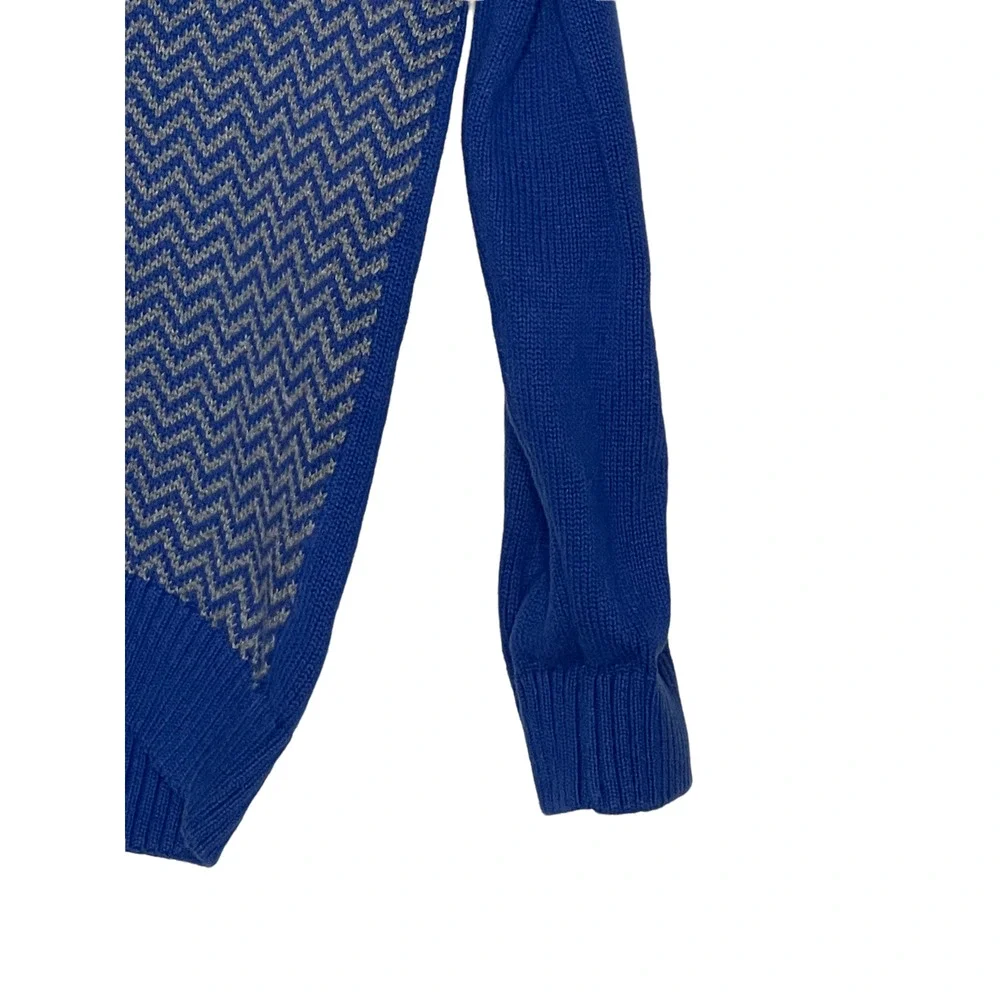 Gymboree Boys 1/4 Zip Pullover‎ Sweater Size Medium (7-8) Blue With Gray Zig Zag